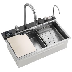 REA - Multifunkční ocelový dřez 10 v 1 Alonzo Brush Nickel (ZLE-06420)