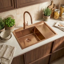 REA - Ocelový dřez Fin BRUSH COPPER bez kuchyňské baterie (ZLE-06018)