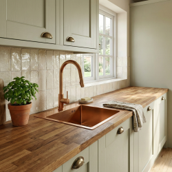 REA - Ocelový dřez Leo 40 BRUSH COPPER bez kuchyňské baterie (ZLE-06016)