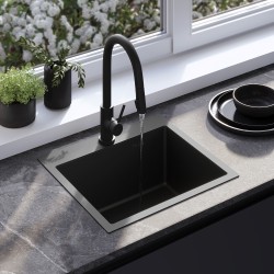 REA - Ocelový dřez Leo 50 Black s kuchyňskou baterií (KPL-96005)