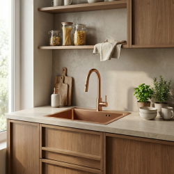 REA - Ocelový dřez Leo 50 BRUSH COPPER bez kuchyňské baterie (ZLE-06015)