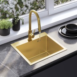 REA - Ocelový dřez Leo 50 BRUSH GOLD s kuchyňskou baterií (KPL-96004)