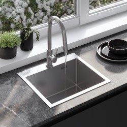 REA - Ocelový dřez Leo 50 BRUSH NICKEL s kuchyňskou baterií (KPL-96003)
