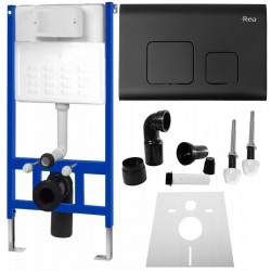 REA - Podomítkový WC systém + tlačítka - F černý (KPL-90007)