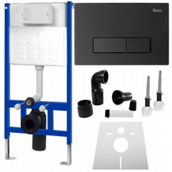 REA - Podomítkový WC systém + tlačítka - H černý (KPL-90006)
