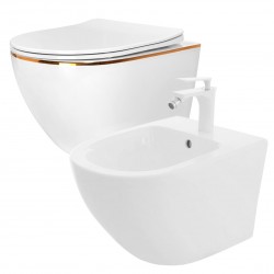 REA/S - SET závěsné WC Carlo Flat Mini Gold Edge Rimless + Bidet Carlo Mini (REA-C1222 + REA-C2276)