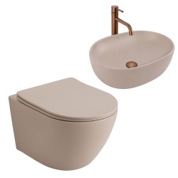 REA - Sada Závěsné WC Focus + Umyvadlo na Desku Focus Taupe (KPL-C0366)