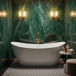 REA - Volně stojící vana FERRANO Slim 160 Bílá krytka zátky (REA-W0081)