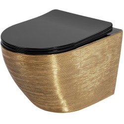REA - Závěsná WC mísa Carlo Mini Tornado Black Brush Gold (REA-C4330)