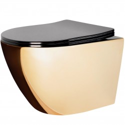 REA - Závěsná WC mísa včetně sedátka  Carlo Flat Mini Zlatá/černá (REA-C8990)
