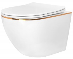 REA - Závěsná WC mísa včetně sedátka Carlo Mini Flat bílá/zlatý proužek  (REA-C1222)