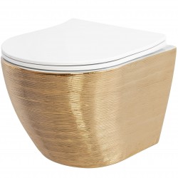 REA - Závěsná WC mísa včetně sedátka RIMLESS Carlo Flat Brush zlato/bílá (REA-C6942)