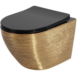 REA - Závěsná WC mísa včetně sedátka RIMLESS Carlo Flat rerno/zlatá (REA-C3300)