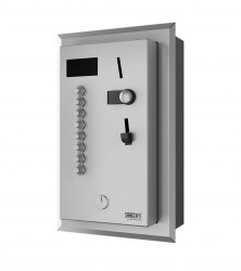 SANELA - Automaty Vestavný mincovní automat pro 4-8 sprch, interaktivní ovládání, antivandal, matný nerez (SLZA 02LNZ)