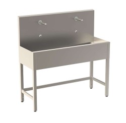 SANELA - Celoopláštěný stojící mycí žlab 1250 mm, 2 senzorové baterie s termostatem, síťové napájení, antivandal, nerez (SLUN 50ET)