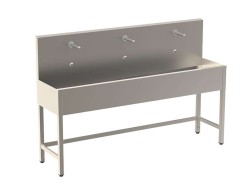 SANELA - Celoopláštěný stojící mycí žlab 1900 mm, 3 senzorové baterie, síťové napájení, antivandal, nerez (SLUN 51E)