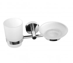 SANELA - Nerezové doplňky Mýdlenka a sklenka s držákem, matné sklo/lesklá nerez (SLZD 17)