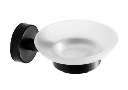 SANELA - Nerezové doplňky Mýdlenka s držákem, matné sklo/černá mat (SLZD 13N)