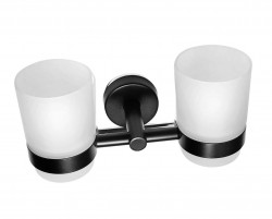 SANELA - Nerezové doplňky Skleničky s dvojitým držákem, matné sklo/černá mat (SLZD 15N)