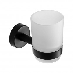 SANELA - Nerezové doplňky Sklenka na kartáčky a pastu s držákem, matné sklo/černá mat (SLZD 12N)