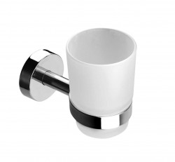 SANELA - Nerezové doplňky Sklenka na kartáčky a pastu s držákem, matné sklo/lesklá nerez (SLZD 12)