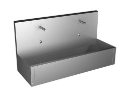 SANELA - Opláštěný závěsný mycí žlab 1250 mm, 2 senzorové baterie, síťové napájení, antivandal, nerez (SLUN 80E)