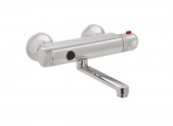 SANELA - Senzorové baterie Elektronická termostatická umyvadlová baterie, napájení 24 V DC, rozteč 100 mm, nerez/chrom (SLU 25SK)