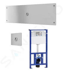 SANELA - Senzorové pisoáry Piezo splachovač WC s tlačítkem pro oddálené spláchnutí, bezbariérové, včetně montážního rámu s nádržkou SLR 21, 24 V DC (SLW 04PA)