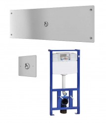 SANELA - Senzorové pisoáry Piezo splachovač WC s tlačítkem pro oddálené spláchnutí, bezbariérové, včetně montážního rámu s nádržkou SLR 21, 24 V DC (SLW 04PA)