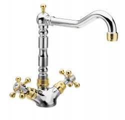 SAPHO - ANTEA stojánková dřezová baterie s retro hubicí, chrom/zlato (3122)