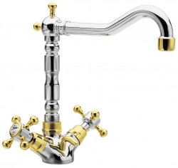 SAPHO - ANTEA stojánková umyvadlová baterie s retro hubicí s výpustí, chrom/zlato (3372)