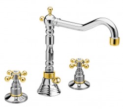 SAPHO - ANTEA tříprvková umyvadlová baterie s retro hubicí, s výpustí, chrom/zlato (3222)