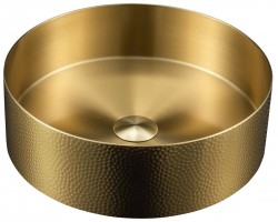 SAPHO - AURUM nerezové umyvadlo na desku, průměr 38 cm, včetně výpusti, tepané, zlato mat (AU201-T)