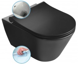 SAPHO - AVVA CLEANWASH závěsná WC mísa, Rimless, s bidetovou sprškou, 35,5x53cm, černá mat (100312-110)