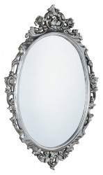SAPHO - DESNA oválné zrcadlo ve vyřezávaném rámu, 80x100cm, stříbrná (IN344)
