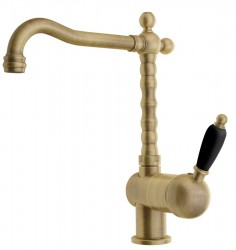 SAPHO - KIRKÉ BLACK stojánková dřezová baterie, černá páčka, bronz (KI14NB)