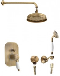 SAPHO - KIRKÉ WHITE podomítkový sprchový set s pákovou baterií, 2 výstupy, bílá páčka, bronz (KI42BB-01)