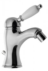 SAPHO - KIRKÉ WHITE stojánková bidetová baterie s výpustí, bílá páčka, chrom (KI03BC)