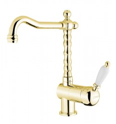 SAPHO - KIRKÉ WHITE stojánková dřezová baterie, bílá páčka, zlato (KI14BZ)