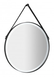 SAPHO - ORBITER kulaté zrcadlo s LED osvětlením ø 60cm, kožený pásek, černá mat (ORL060)