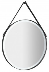 SAPHO - ORBITER kulaté zrcadlo s LED osvětlením ø 70cm, kožený pásek, černá mat (ORL070)