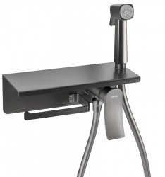 SAPHO - Podomítková bidetová baterie se Stop sprškou a držákem toaletního papíru, gun metal (TJ040GM)