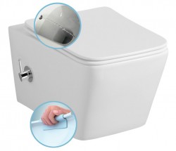 SAPHO - PORTO CLEANWASH závěsná WC mísa Rimless, integrovaná baterie a bidet. sprška, 36x52cm, bílá (PZ102RX)
