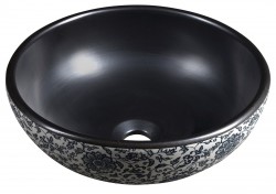 SAPHO - PRIORI keramické umyvadlo na desku, Ø 41cm, černá s modrým vzorem (PI034)