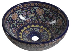 SAPHO - PRIORI keramické umyvadlo na desku, Ø 41cm, fialová s ornamenty (PI022)