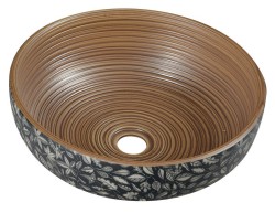 SAPHO - PRIORI keramické umyvadlo na desku, Ø 41cm, hnědá s modrým vzorem (PI023)