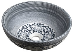 SAPHO - PRIORI keramické umyvadlo na desku, Ø 41cm, modrá se vzorem (PI036)