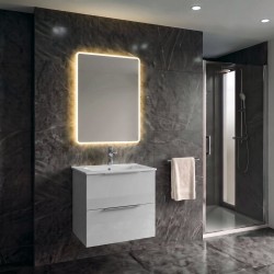 SAPHO - SET koupelnová skříňka CIRASA 50cm s úzkým umyvadlem a LED zrcadlem, 2x zásuvka, bílá lesk (KSET-110)