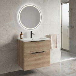 SAPHO - SET koupelnová skříňka CIRASA 60cm s umyvadlem a LED zrcadlem, 2x zásuvka, dub alabama (KSET-093)