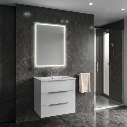 SAPHO - SET koupelnová skříňka CIRASA 60cm s umyvadlem a LED zrcadlem, 3x zásuvka, bílá lesk (KSET-097)
